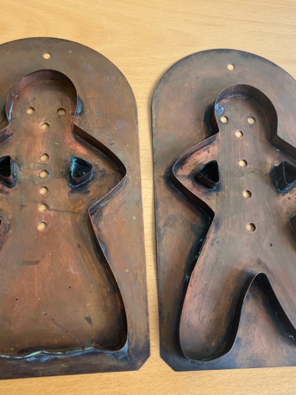 Vtg Pair Pfaltzgraff Village Copper Cookie Cutter Gingerbread Man & Women